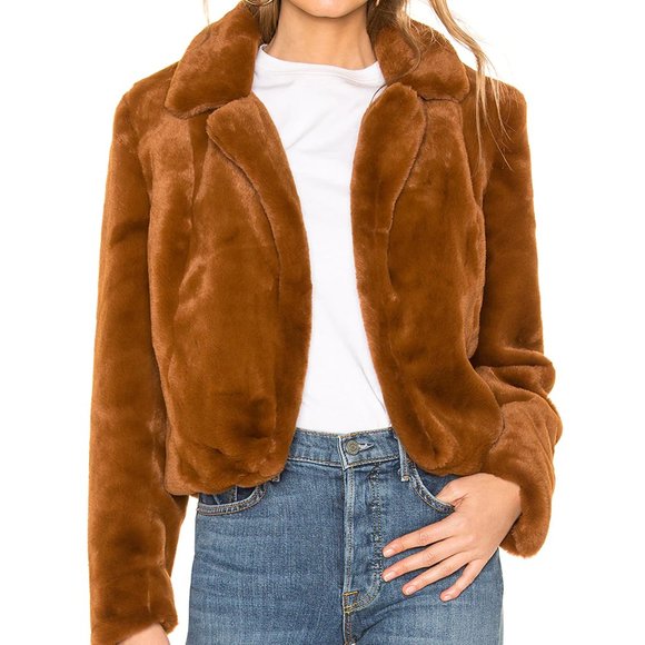 Blank NYC Jackets & Blazers - BLANKNYC Faux Fur Cropped Jacket in Caramel Brown